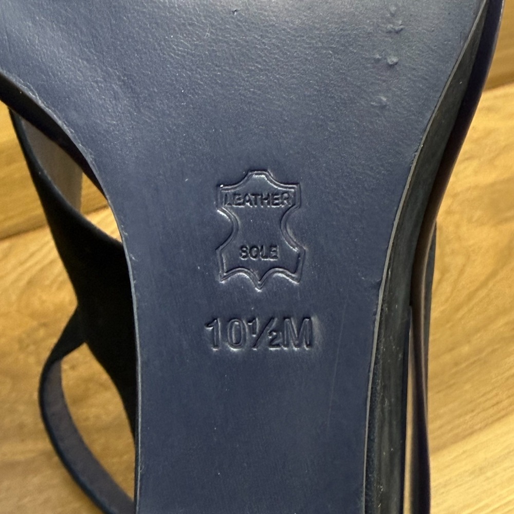 Tory Burch Gabrielle Wedge Slingback Sandals 10.5 M Navy Blue Suede Cross Strap - Picture 10 of 12